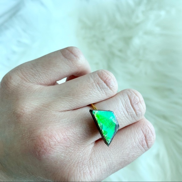 Green Ammolite Stone 14k Gold Ring Adjustable Size - Picture 6 of 12